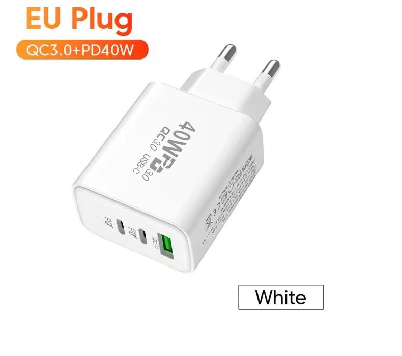 3-fach Schnellladegerät 40W Netzteil – 2x USB-C + 1x USB Anschluss
