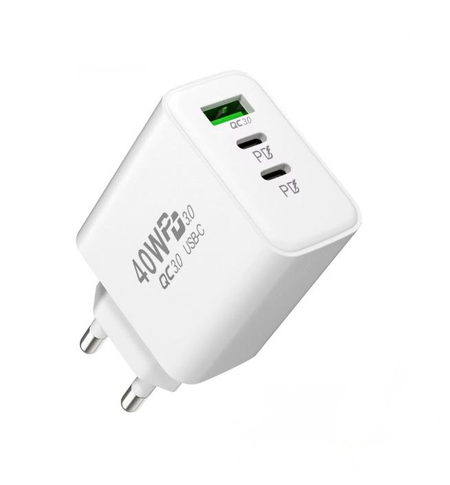 3-fach Schnellladegerät 40W Netzteil – 2x USB-C + 1x USB Anschluss